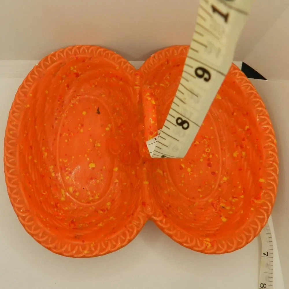 Divided Ceramic Serving, Nut or Candy Dish Orange Vintage Atlantic Mold Company